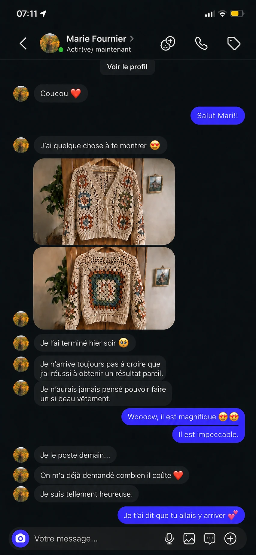 Message d’une crocheteuse sur Instagram
