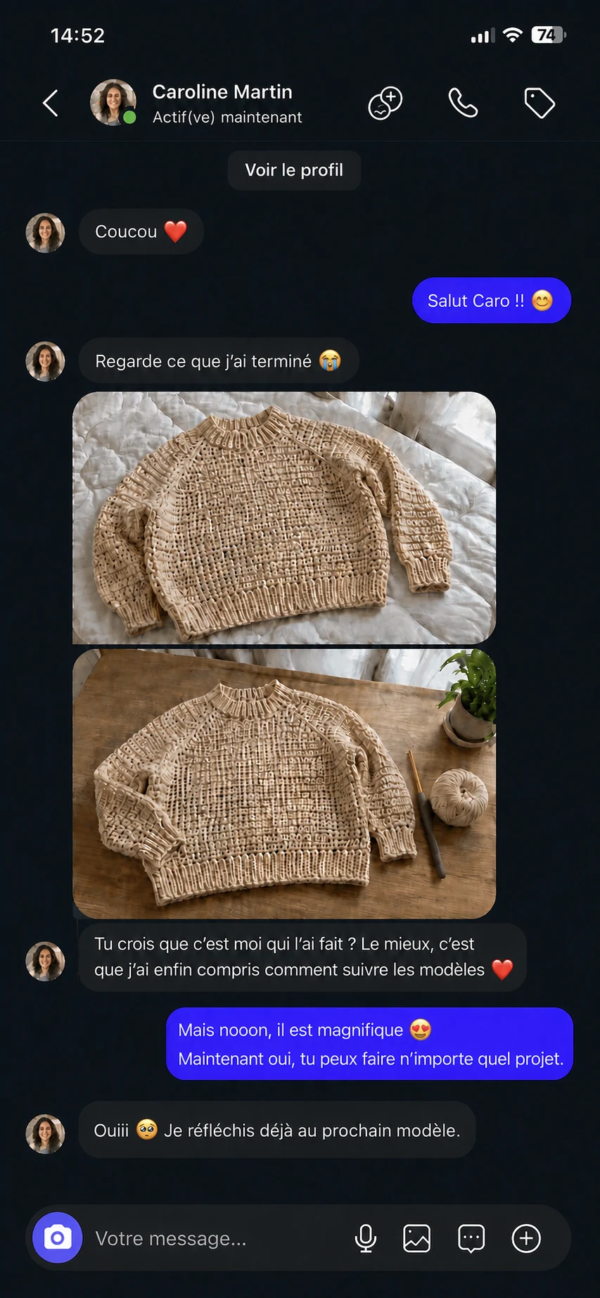 Message d’une crocheteuse sur Instagram