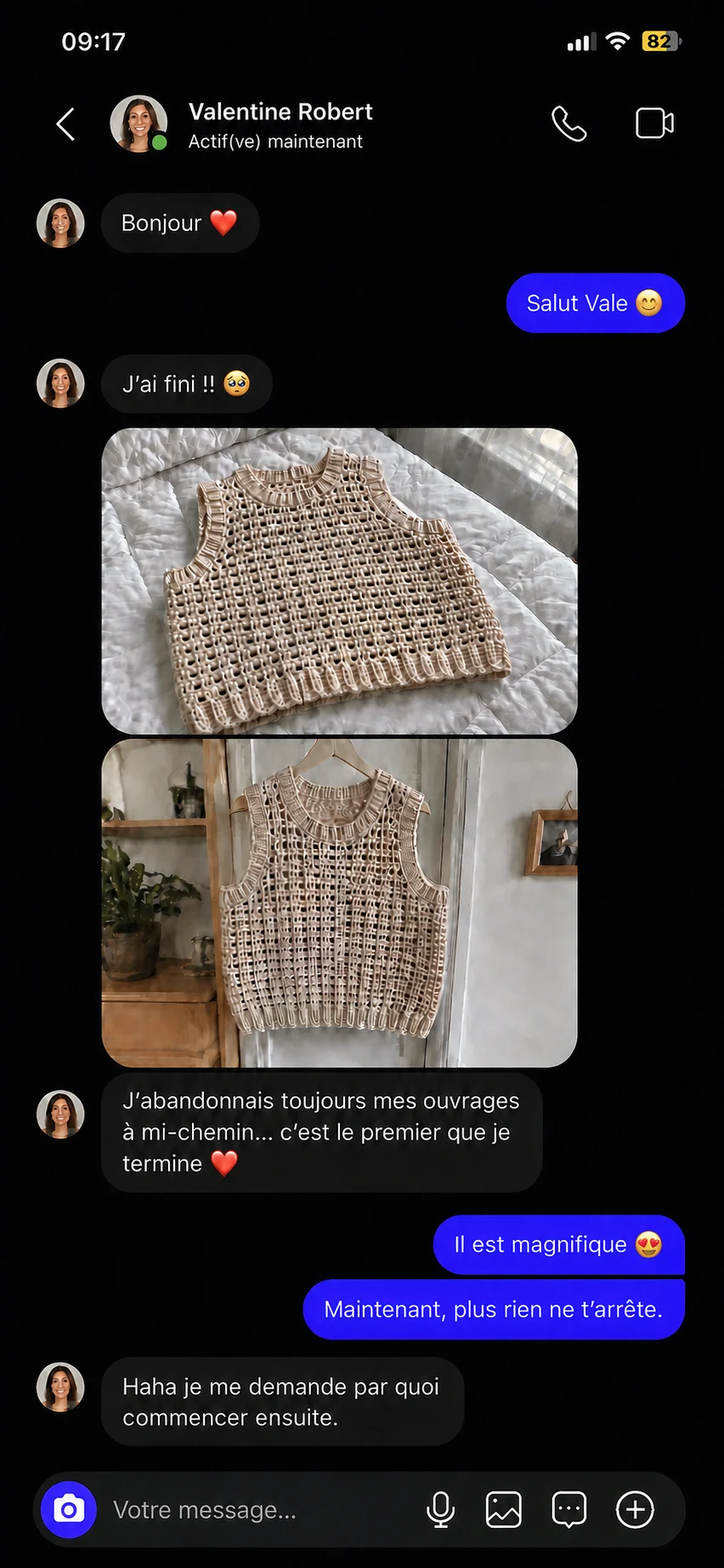 Message d’une crocheteuse sur Instagram