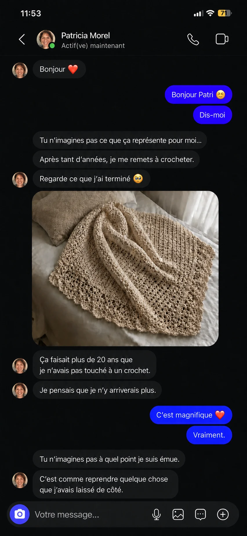 Message d’une crocheteuse sur Instagram