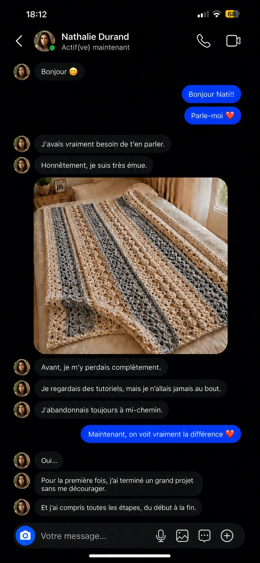 Message d’une crocheteuse sur Instagram