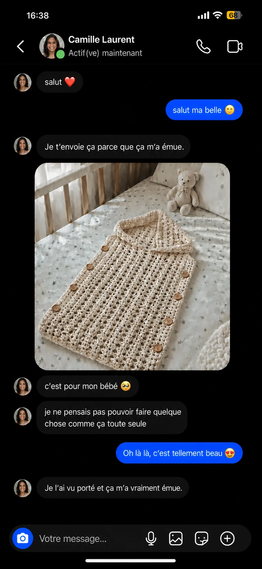 Message d’une crocheteuse sur Instagram