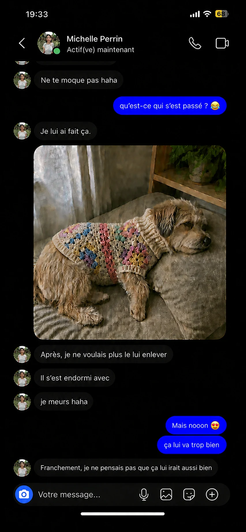Message d’une crocheteuse sur Instagram