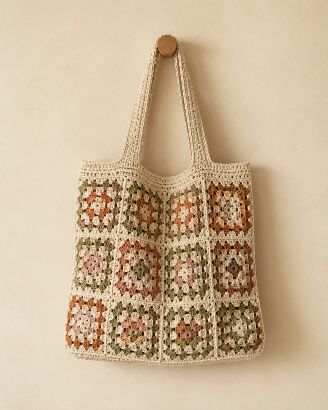 Cabas en granny squares réalisé au crochet