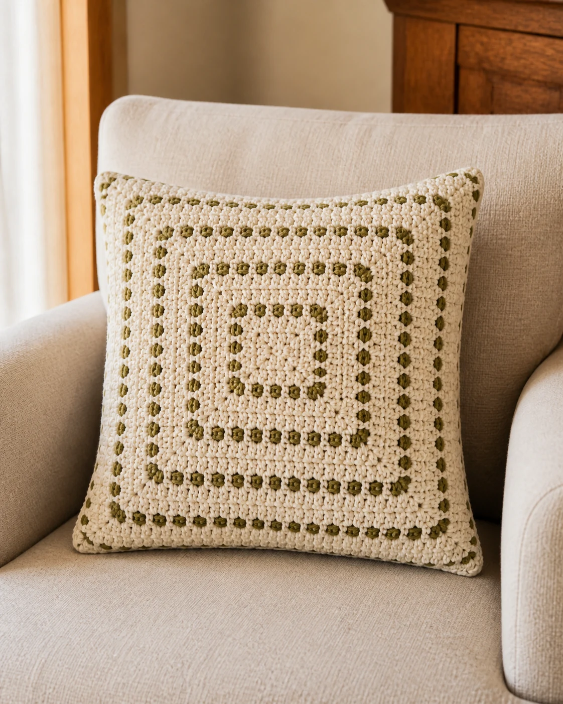 Coussin décoratif réalisé au crochet